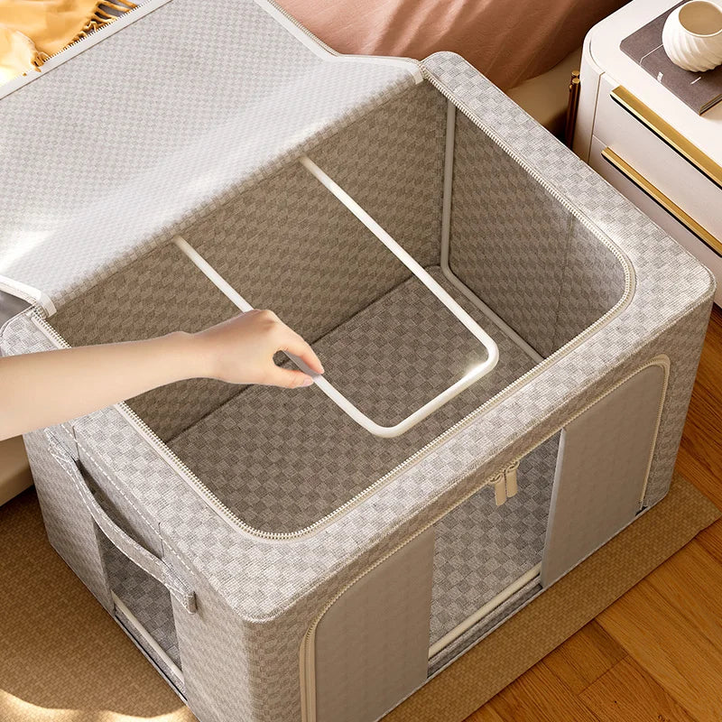 Cotton Velveteen Checkerboard Storage Box Folding Organizer for Clothes and Bedding for Wardrobe and Living Room