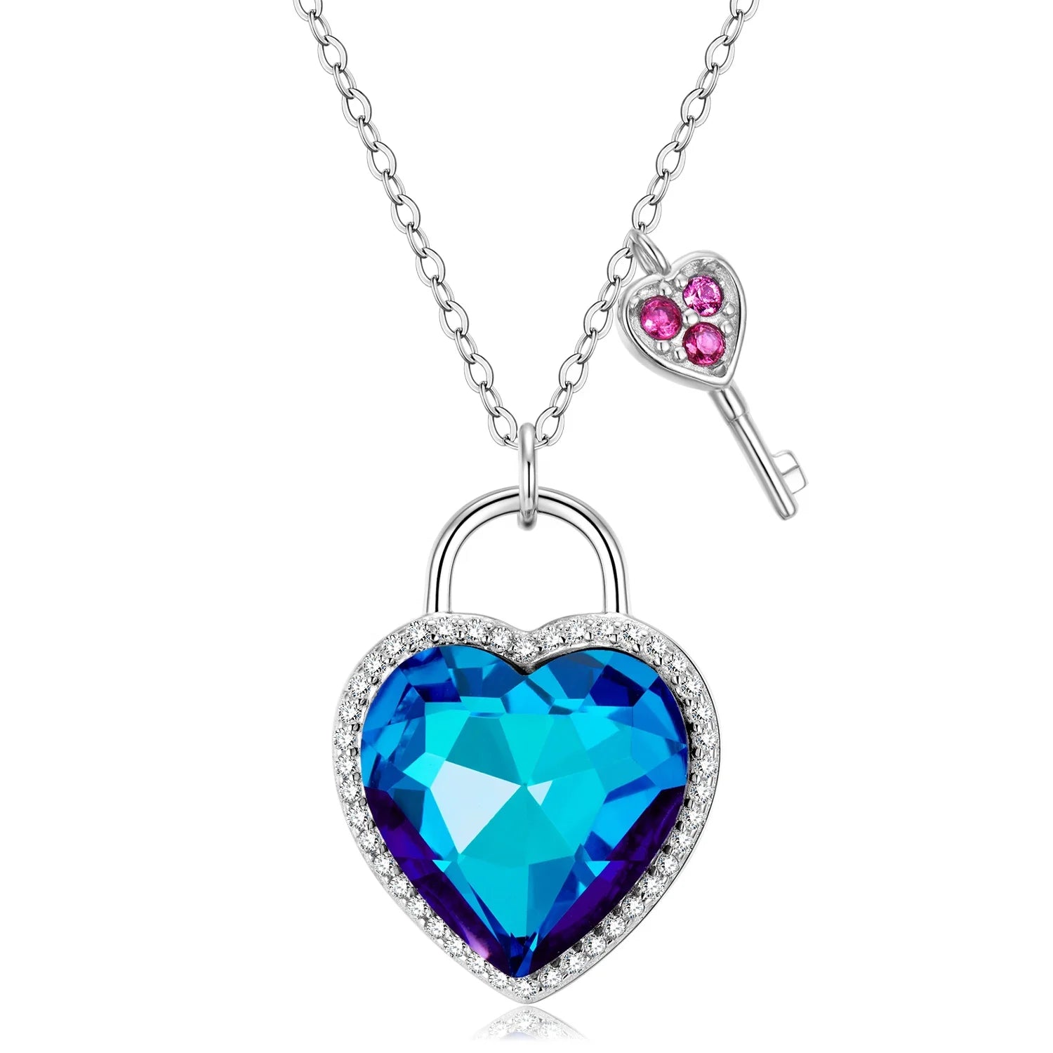 Heart Shape Love Lock and Key Crystal Pendant Necklace Authentic 925 Sterling Silver Pendant for Women Necklace Jewelry Making