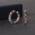 RZ0235 Abiding Fine Jewelry Dainty Inside Outside Style Multi Color 3mm Natural Gemstone 925 Sterling Silver Earrings Hoop