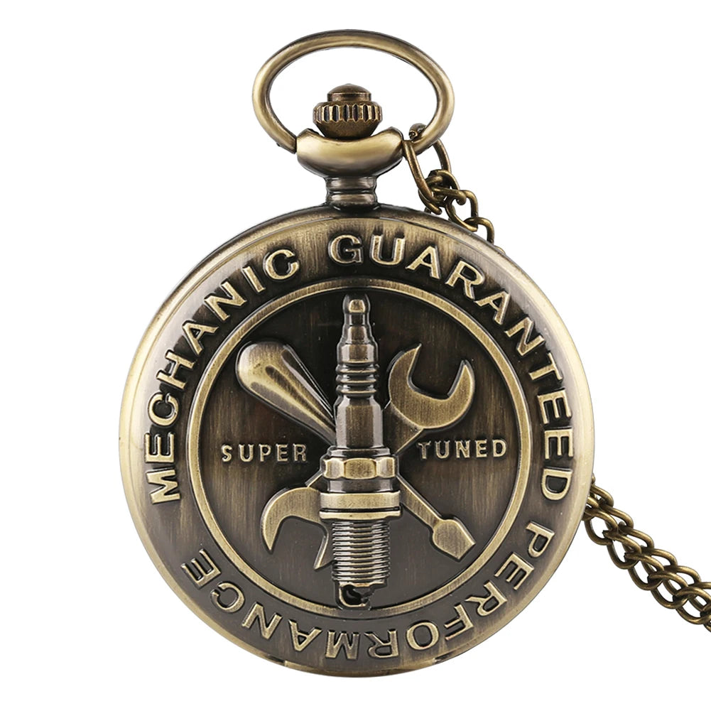 Mechanic Guaranteed Performance Spark Plug Ratchet Wrench Full Hunter Steampunk Pocket Watch With Chain for Gift