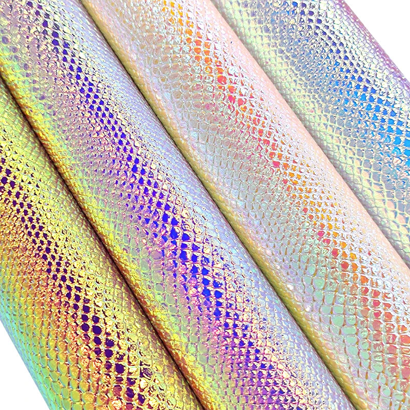 Iridescent Waterproof Small Snake Embossed Holographic Pu Leather for Making Phone Case
