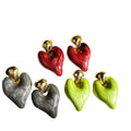 Brass Alloy Large Puffy Heart Charm Enamel 925 Silver Pin Stud Earring Women Earrings Jewellery Red Green for Small Business