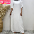 6722# Latest Summer Casual Dress Crew Neck Chic and Comfortable Half Sleeves Solid Color Daily With Lining White Women Dress