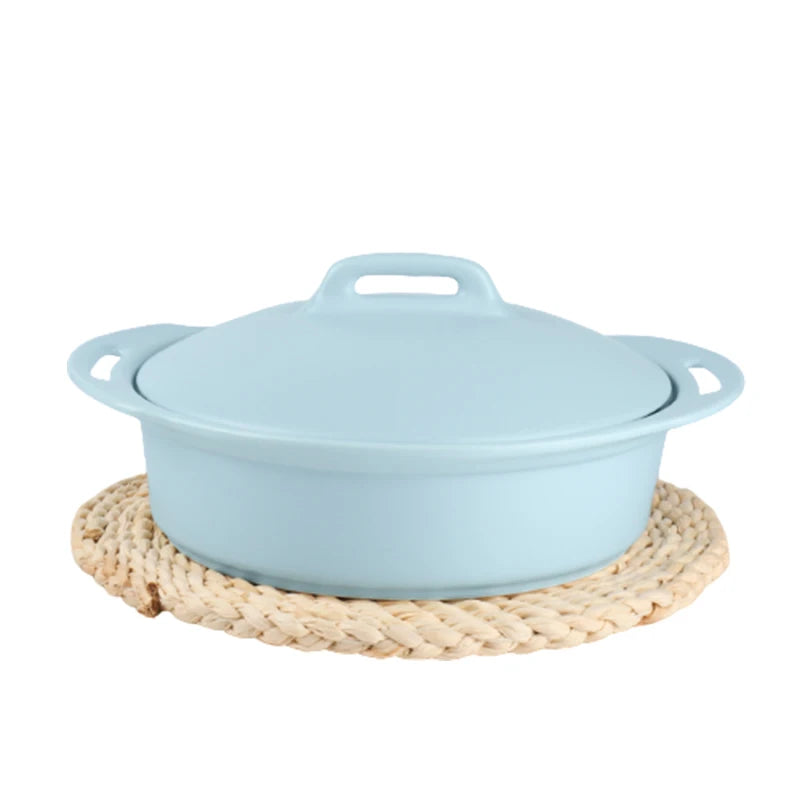 China Wholesale New Bone Soup Pot Porcelain Matt Blue Soup Tureen With Lid and 2 Handles Set