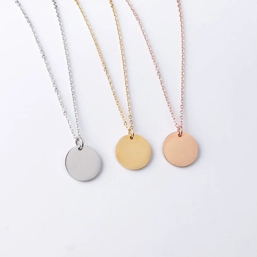 Personalized Jewelry Customization Name Engraved Necklace Stainless Steel Gold Rose Gold Disc Necklace for Gifts