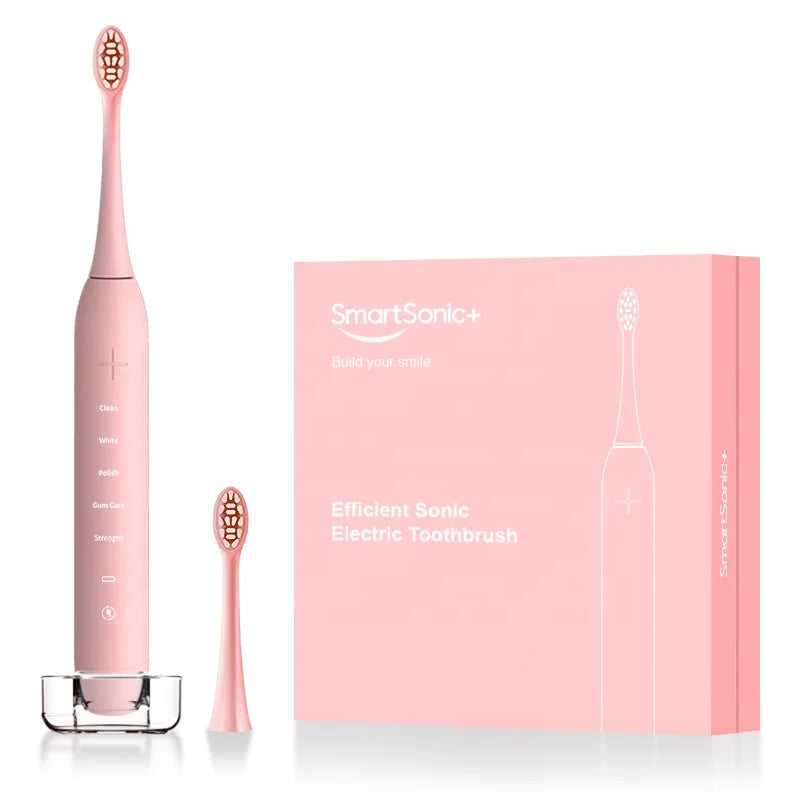 Pink Electric Toothbrush Smart Sonic Rechargeable Soft IPX8 Toothbrush for Adult