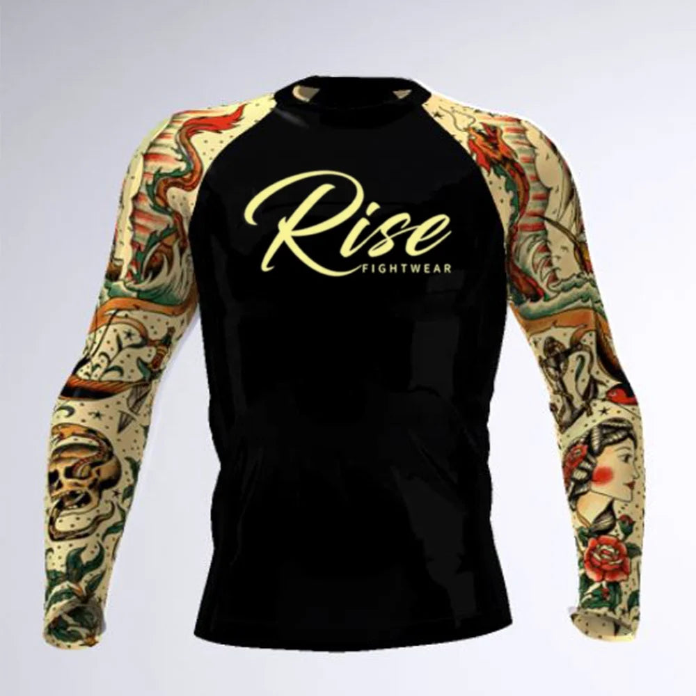 Rose Pattern Design No Gi Boxeo Kit BJJ Surf MMA OEM Custom Rash Guard