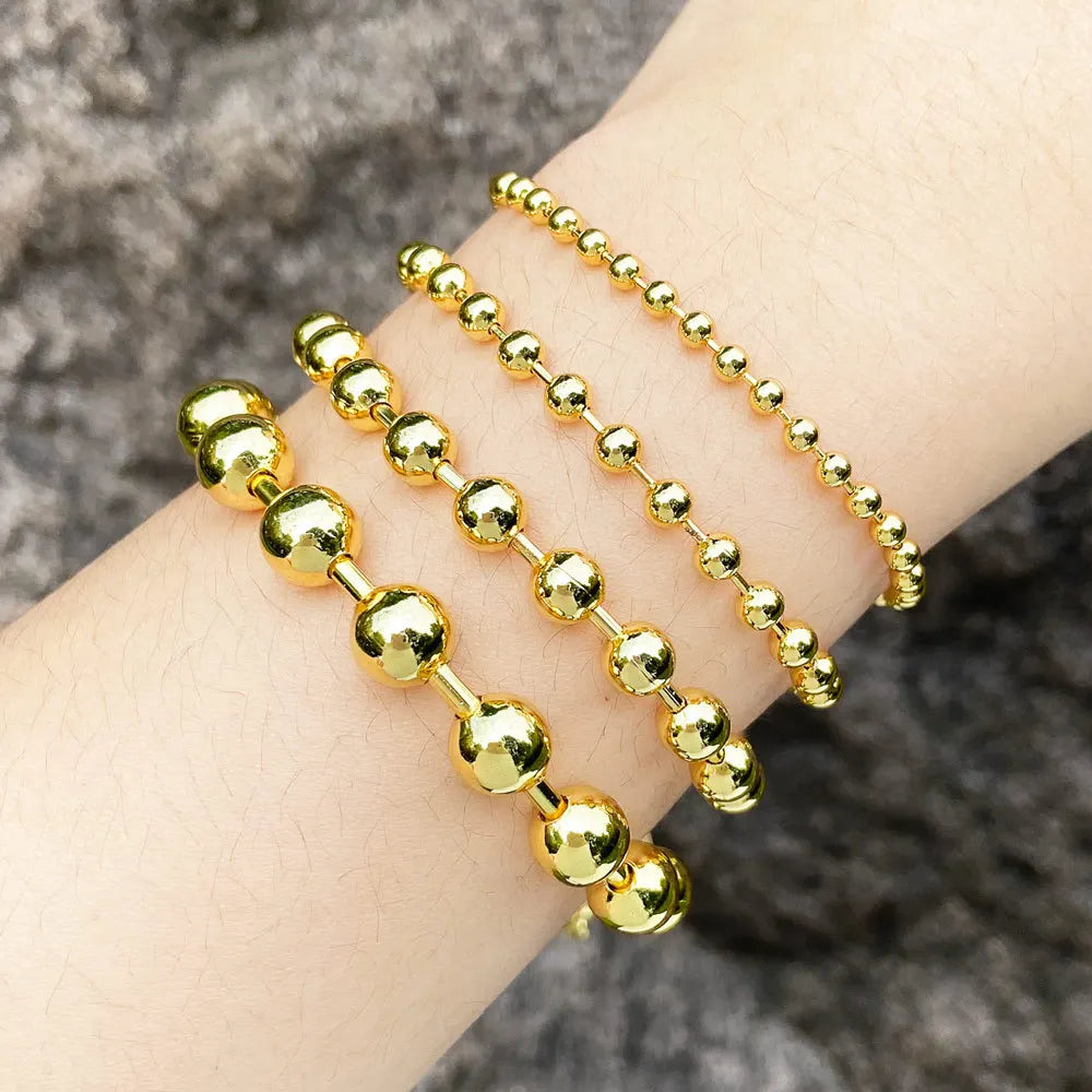 2024 Classic 3mm 4mm 6mm 8mm Brass Beaded Bracelet Adjustable 18K Gold Plated Copper Bracelet for Women