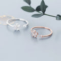 Cubic Zirconia Flower Shape Ring Adjustable Open Rose Gold Plated 925 Sterling Silver Finger Rings Fashion Jewelry for Women