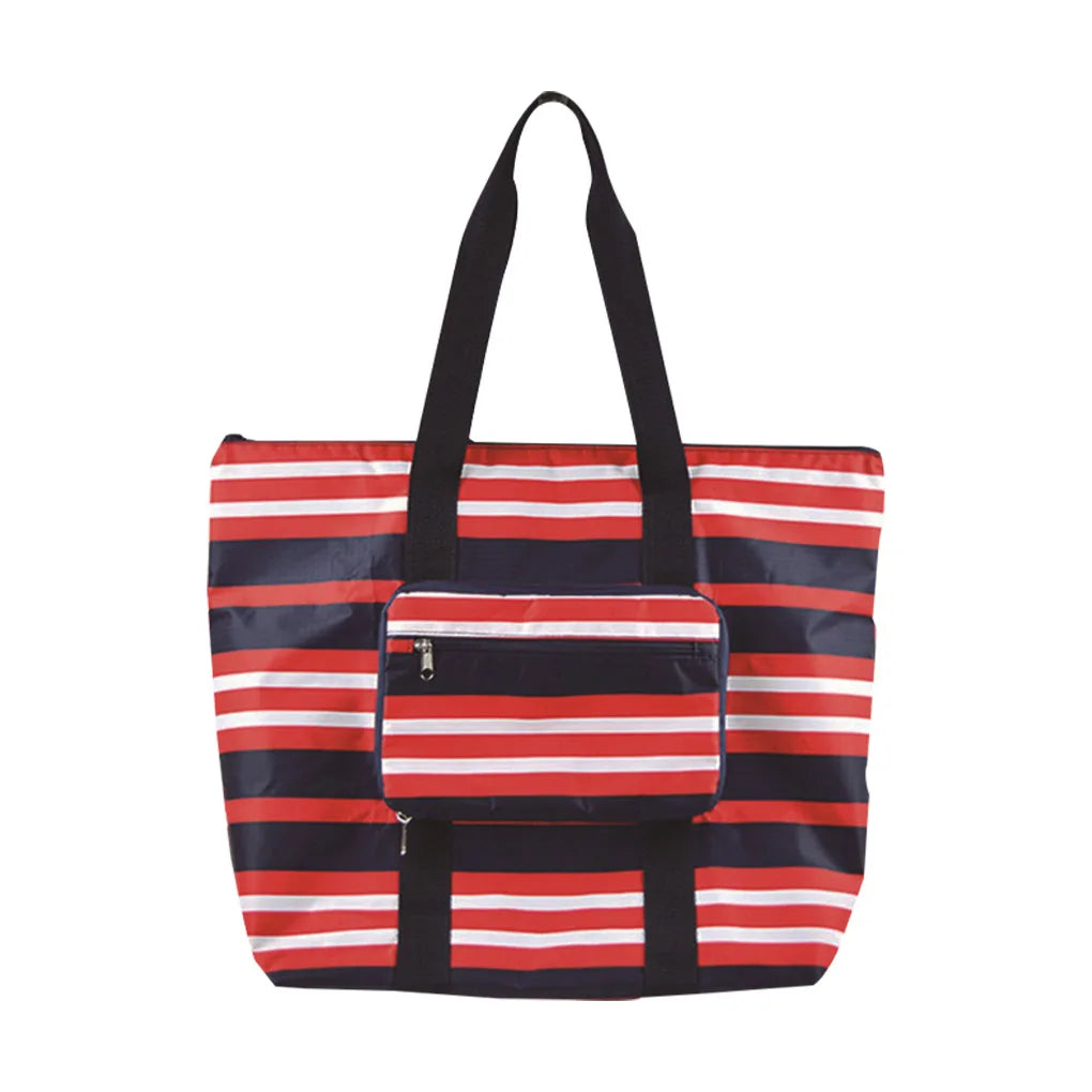 Ruthbag Leopard Stripe Pattern Canvas Zipper Closure Large Capacity Portable Folding Travel Storage Tote Bag