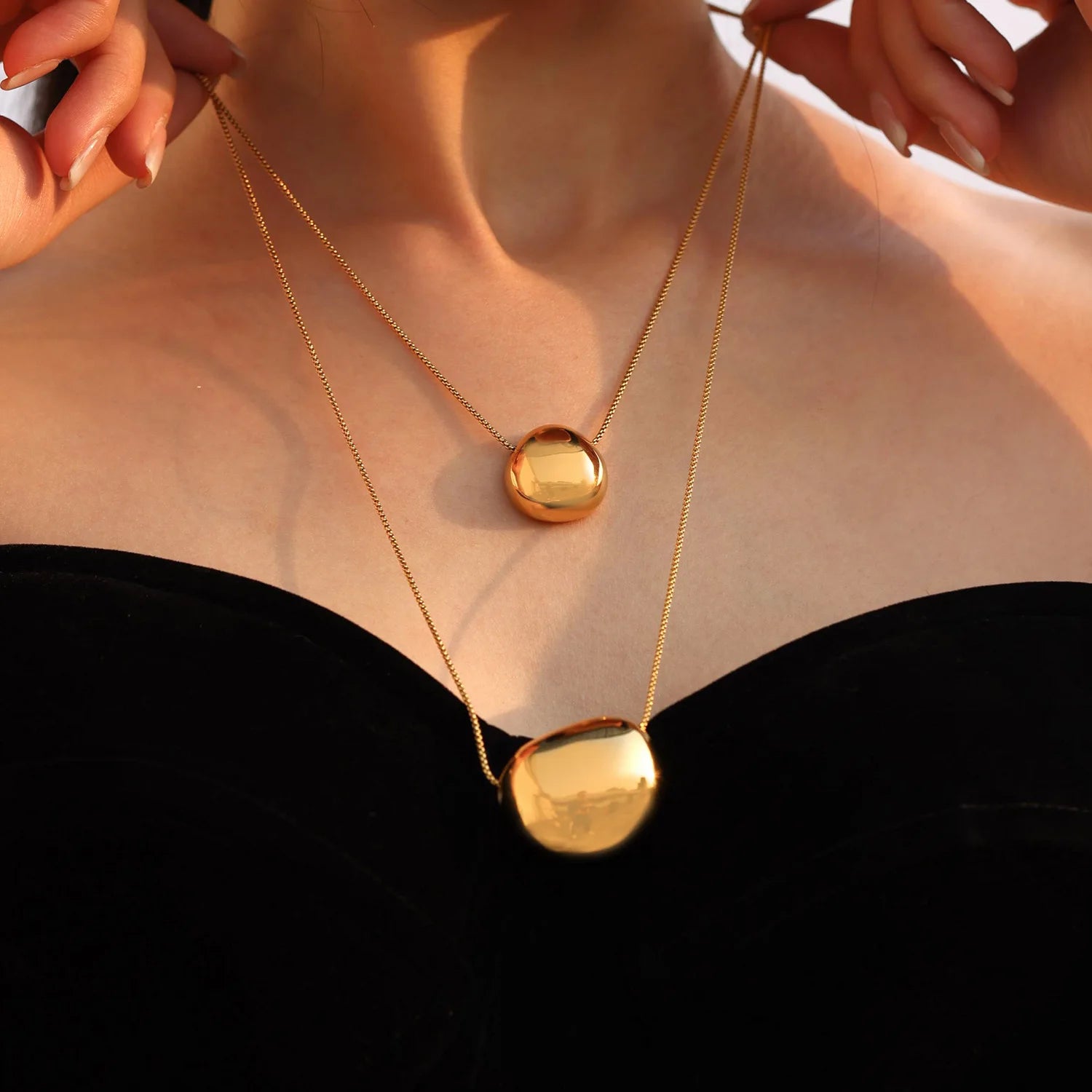 Simple Fashion Waterproof Jewellery Round Pendant Necklace Stainless Steel 18K Gold Necklace for Women