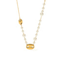 Trendy Delicate Elegant Waterproof Hypoallergenic Stainless Steel Gold Plated Pearl Choker Coffee Bean Beaded Necklace