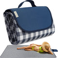 Woqi  Machine Washable Waterproof Fold Able Over Sized XL Outdoor Mat for Camping Park Travel Grass Blue White Stripe