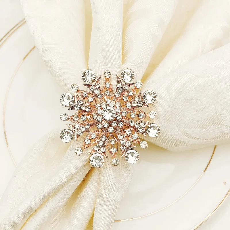Luxury Metal Napkin Holder and Rings With Rhinestone Snowflake Design for Weddings Christmas and Parties