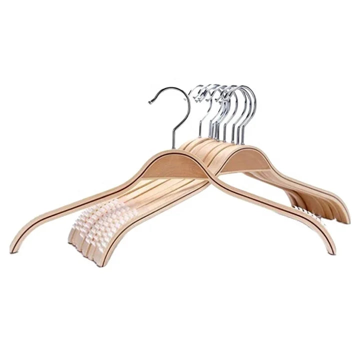 Hot Selling High Quality Natural Color Single Iron Plywood Lamination Wooden Hanger Space-Saving Kitchen Bathroom Clothes