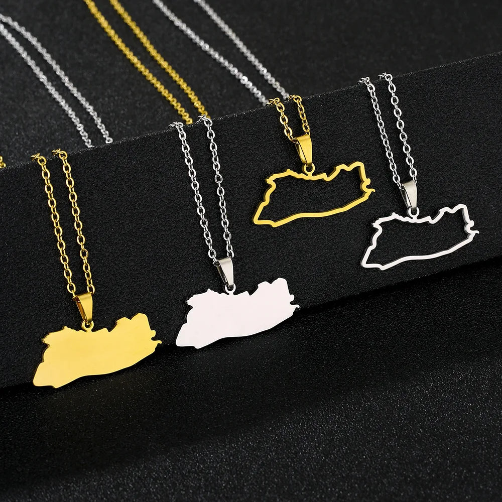 18K Gold Plated El Salvador Map Link Chain Necklace Stainless Steel Enamel El Salvadoran Salvadorian Flag Pendant Necklace