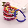 Colorful Beaded Multiple Strand Bracelet Handmade Pearls Stretch Surfer Bracelet Polymer Clay Rainbow Boho Bracelet