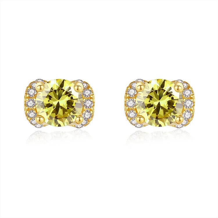 Fine Jewelry 925 Sterling Silver Rhinestone Zircon Women Fashion Geometric Gemstone Diamond Stud Earrings