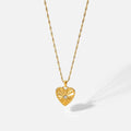 Simple Dainty 18K Gold Stainless Steel Heart Necklace for Women Waterproof Oblique Refracted Textured Zircon Diamond Chains