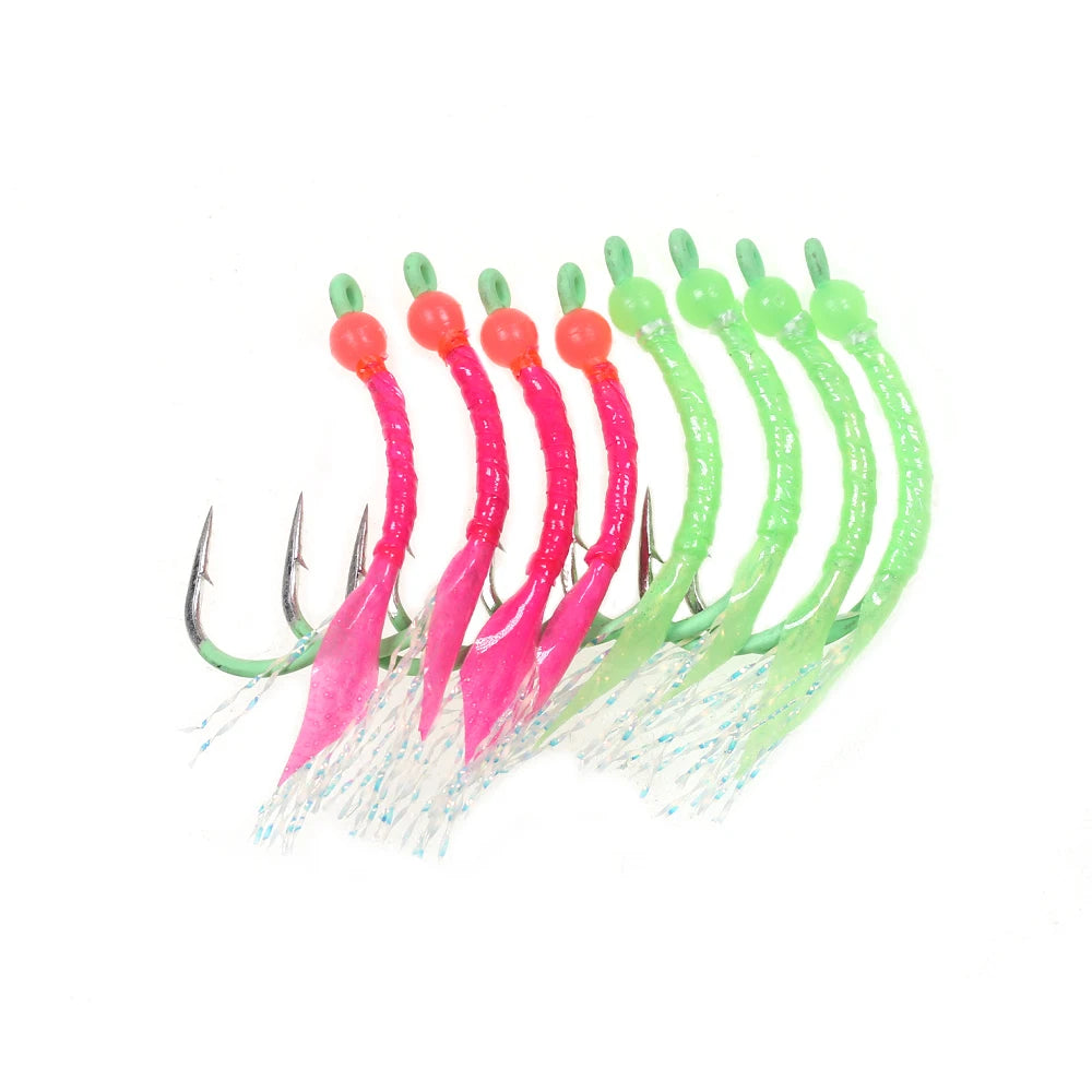Luminous Worm Fly Bead Head Flash Tinsel Tail Wacky Hook Fly Fishing Flies Bass Trout Steelhead Fishing Lure Bait