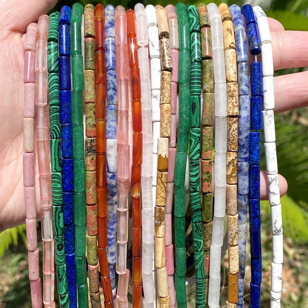 4x13mm Natural Stone Colorful Sea Sediment Jaspers Beads Long Cylinder Beads for Jewelry Making DIY Bracelet Accessories 15''