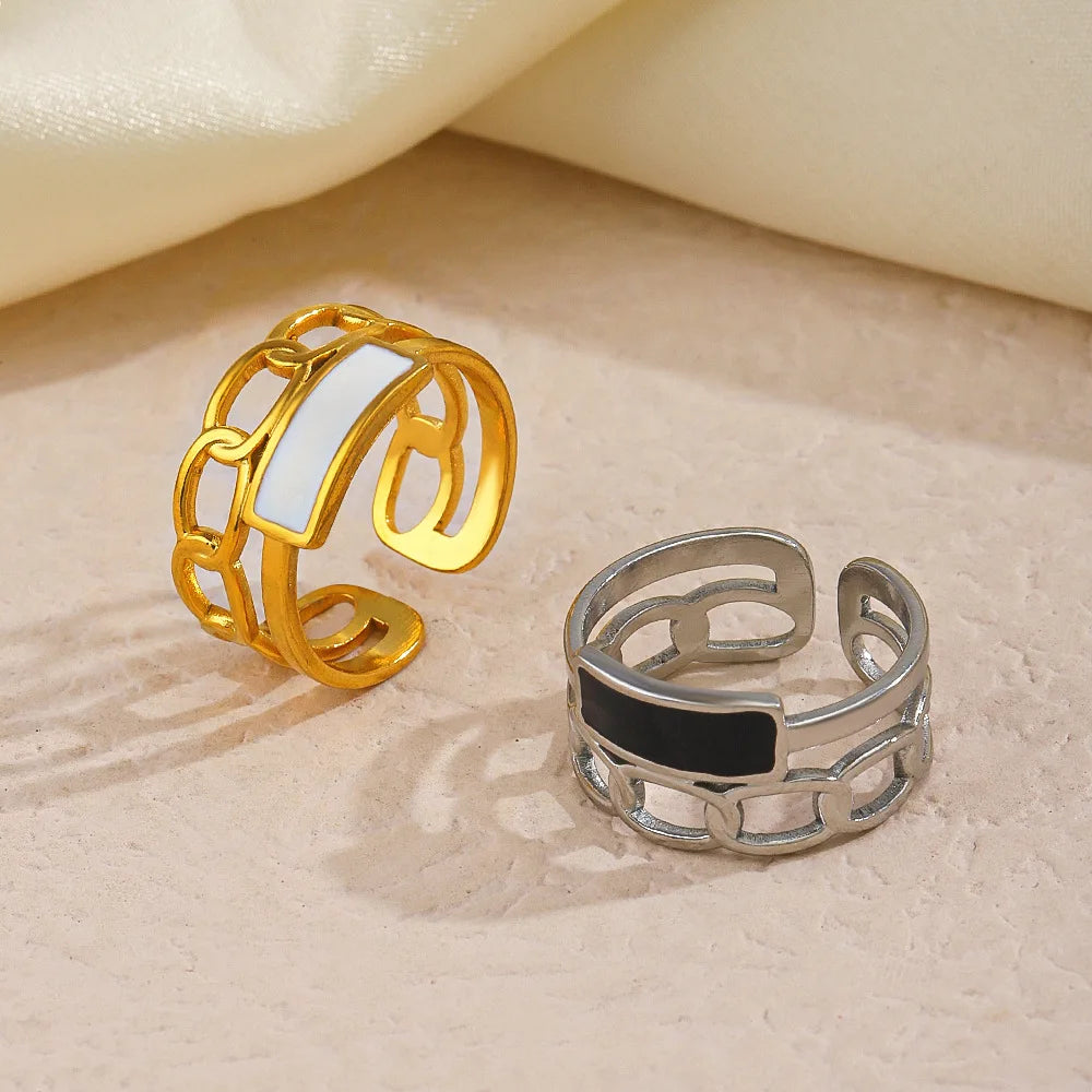 Nabest Gold Plated Women Laryers Twists Hollow Drop Oil Ring Stainless Steel Waterproof Open Geometric Enamel Ring Jewelry