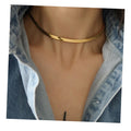 Vintage Style Stainless Steel Snake Bone Chain Necklace 18k Gold Plated Waterproof Basic Chain Necklace