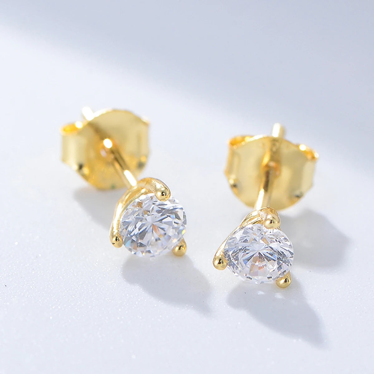Latest Design Hip Hop Fashion Jewelry 925 Silver Round Brilliant Cut Cubic Zircon 14k Gold Plating Stud Earrings