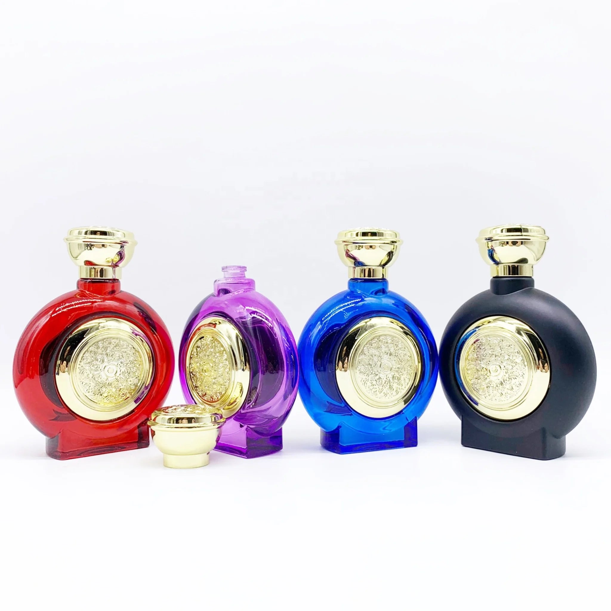 50ml Black Blue Glass Screw Cap Screen Printed High End Flat Round Perfume Spray Bottle