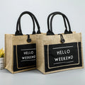 Custom Personalized Eco-Reusable Waterproof Shopping Jute Tote Bags Burlap Beach Tote Bags with Tassels Letter Pattern Style