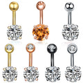 Stainless Steel Four Claw Inset Zircon Belly Button Ring Women's Body Pierced Jewelry for Wedding or Gift