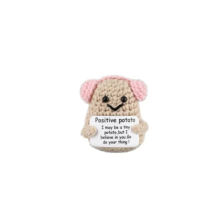 Positive Potato Crochet with Pink Earphone Funny Knitted Positive Pickle Potato Doll Gift for Birthday Friend Party Decoration