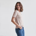 Custom Organic Bamboo Cotton T-Shirt Short Sleeve Slightly Dropped Shoulders Semi-Deep V-Neck Beaded Button Applique Decorations
