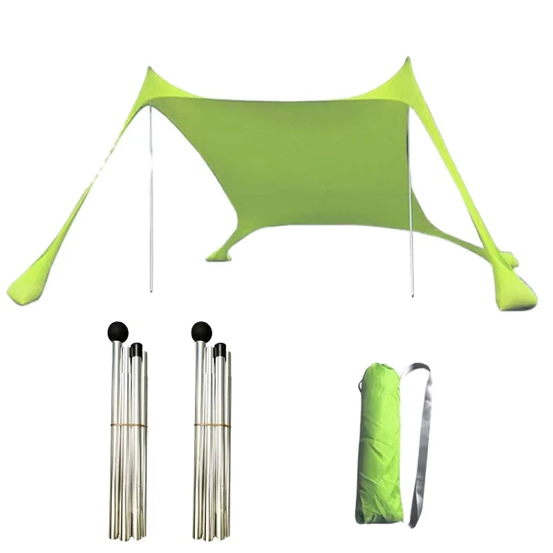 WOQI New Style Portable Canopy Sun ShelterPolyester  Rain Fly Tarp Beach Tent with Sandbags