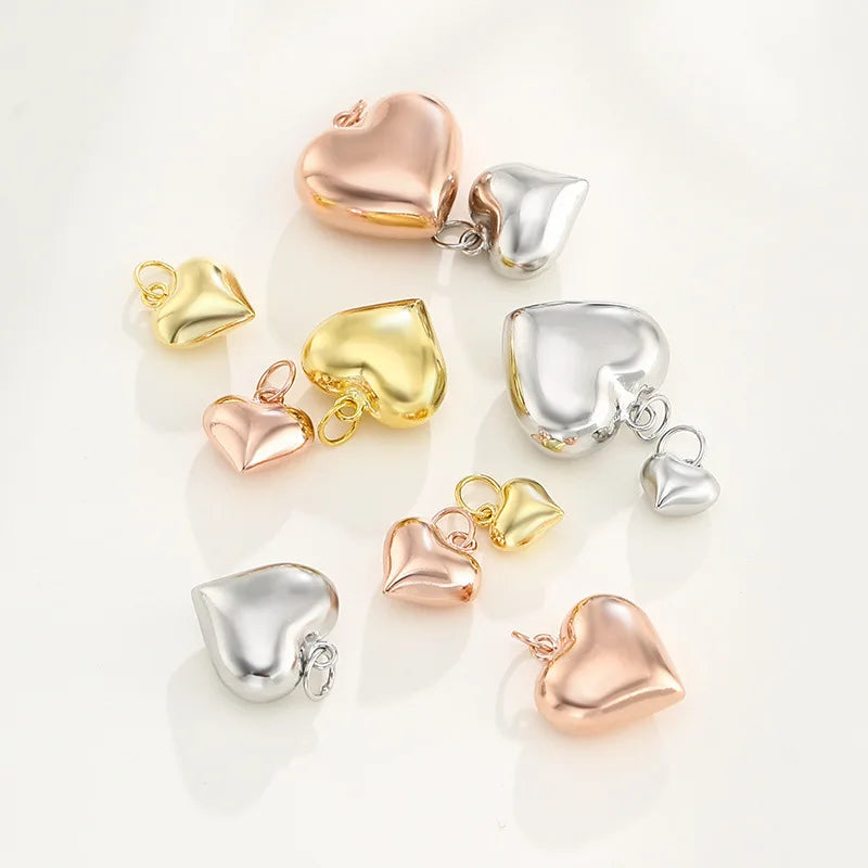 6mm-18mm Soild 925 Sterling Silver Puffy Heart Pendant S925 Silver 3D Heart Charms for Jewelry Making Supplies