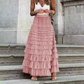Elegant Women High-Waisted Long Chiffon Maxi Dress Sweet Lace Ruffle Pleated Wrap Leopard Print Cake Tulle Skirt Hot Sale Fabric MegaBDM