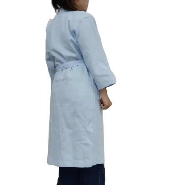 Custom Waffle Bathrobe White Robes with Embroidered logo Kimono Collar Unisex Long Bathrobe Cotton Spa Bathrobe