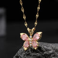 Pink Rhinestone Necklace for Women Cute Butterfly Clavicle Chain Wedding Couple Jewelry Zircon Crystal Butterfly Necklace