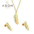Ason Fashion Jewelry Stainless Steel Neckless and Earring Set Women Ladies 18K Gold Plated Leafage Shape Hot Sale Jewelry Set