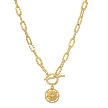 14k Gold Necklace Paperclip Chain Star Necklace for Women