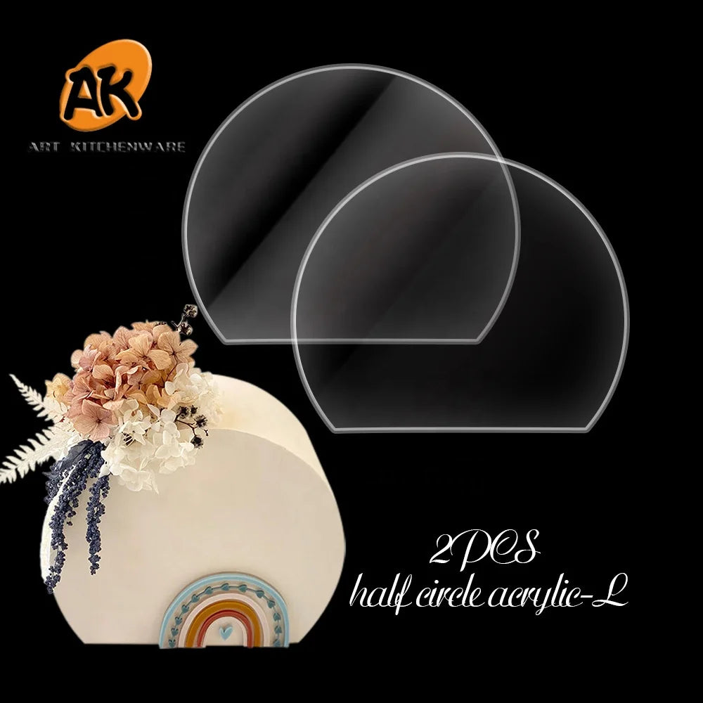 AK 2pcs Half Round Transparent Acrylic Scraper Cake Tray Cake Edge Smoother Cream Decorating Set Cake Spreading DYI Baking Tool