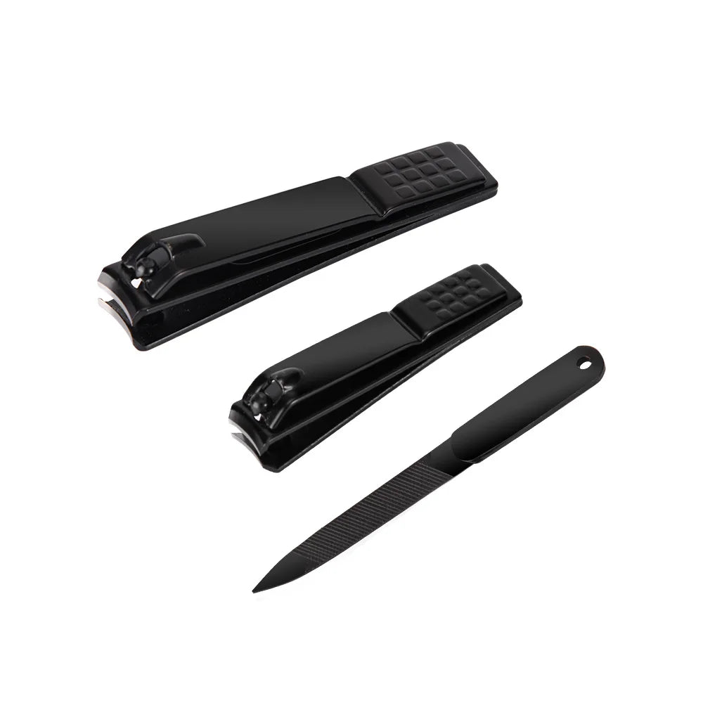 HongStars Luxury Carbon Steel Nail Clippers Portable Set with 3pcs Black Nail Clippers Manicure Set Include Nail File