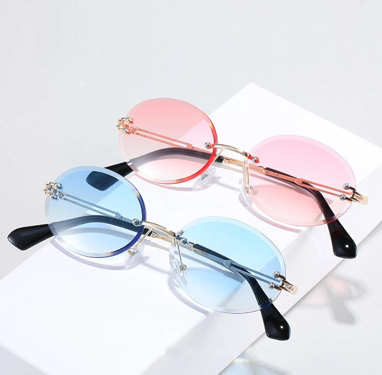 Ready to Ship 2026 Vintage Retro Sun Glasses Men Women Fashion Metal Frame Oval Rimless Sunglasses