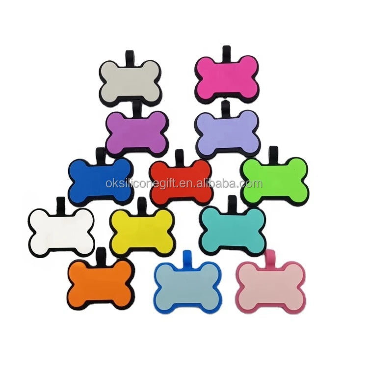 OKSILICONE Pet Tag Solid Ready to Ship Bone Shape Dog Pet Name ID Tags Printing Laser Dog Name Identify for Anti-lose Silicone