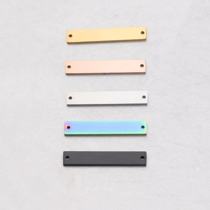 Stainless Steel 18K Gold Plated Laser Engraving Personalized Blank Stamp Custom Made DIY Square Strip 3D Solid Bar Charm Pendant