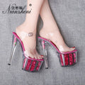 New 17 cm Thin Heel Crystal Flower Platform Pole Dance High Heels Model Show Leaky Toe Women's Large Sandals