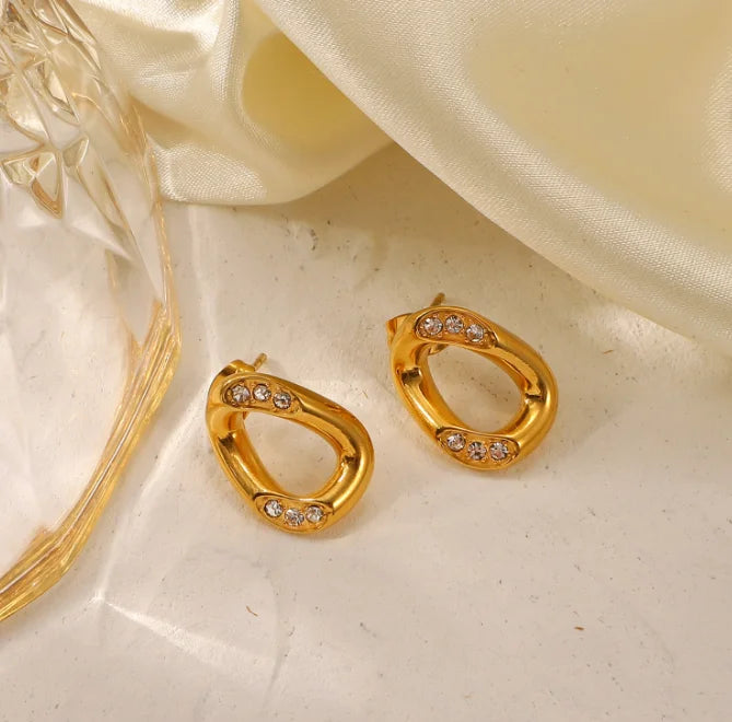 Personality Diamond Stud Earrings Non Tarnish Jewelry 18k Gold Plated Stainless Steel Link Cz Stud Earrings for Women