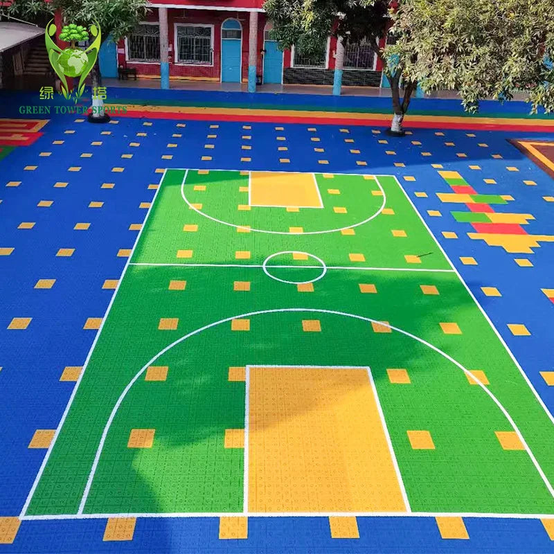 Eco-friendly Non-toxic Kindergarten PP Interlocking Floor Tiles Shock Absorption Kids Playground Suspended Surface