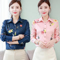2025 New Fashion Women Girls Spring Korean Printing Floral Long Sleeve Lapel Button Chiffon Slim Casual Shirt