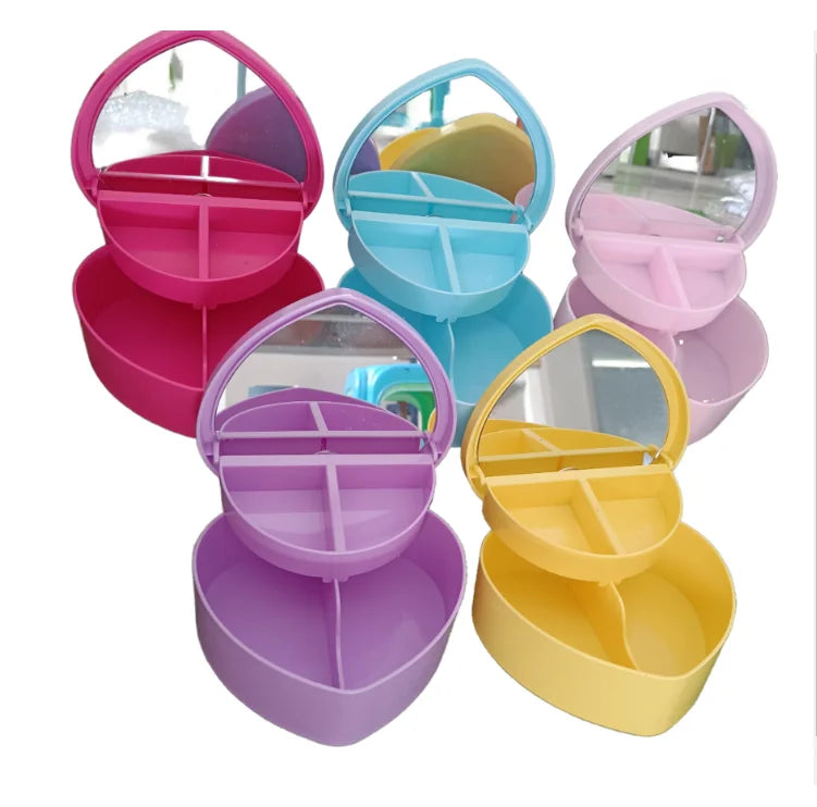 New Custom Wholesale Travel Jewelry Storage Box Organizer Mirror Double-layer Portable Jewelry Gift Box